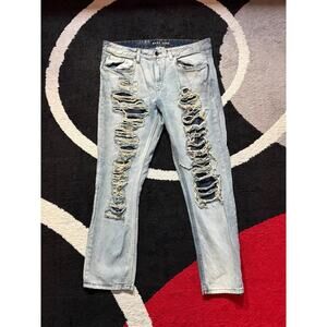 Marc Ecko Distressed Jeans Mens Size 38x32 Cut & Sew Light Wash Ripped Denim Y2K